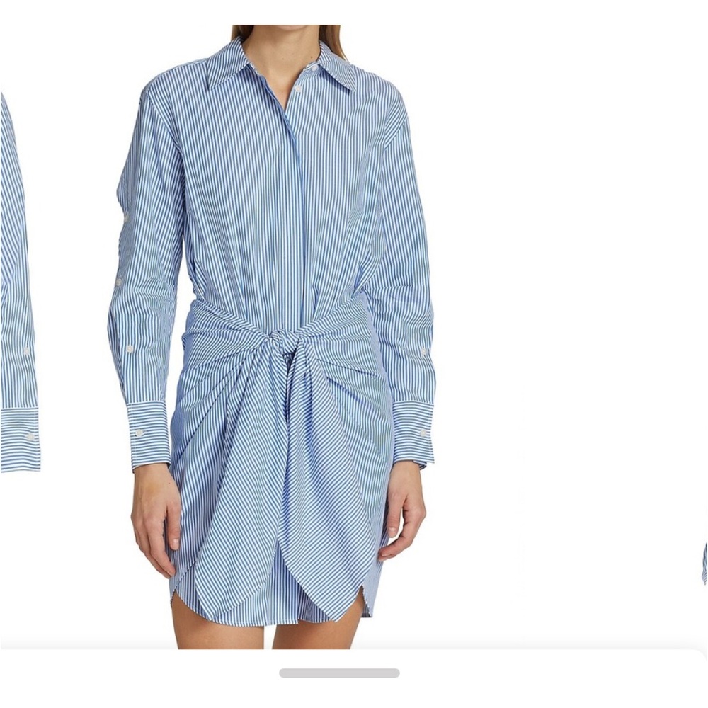 Derek Lam 10 Crosby Blue Striped Tie Waist Shirt Dress Size 6